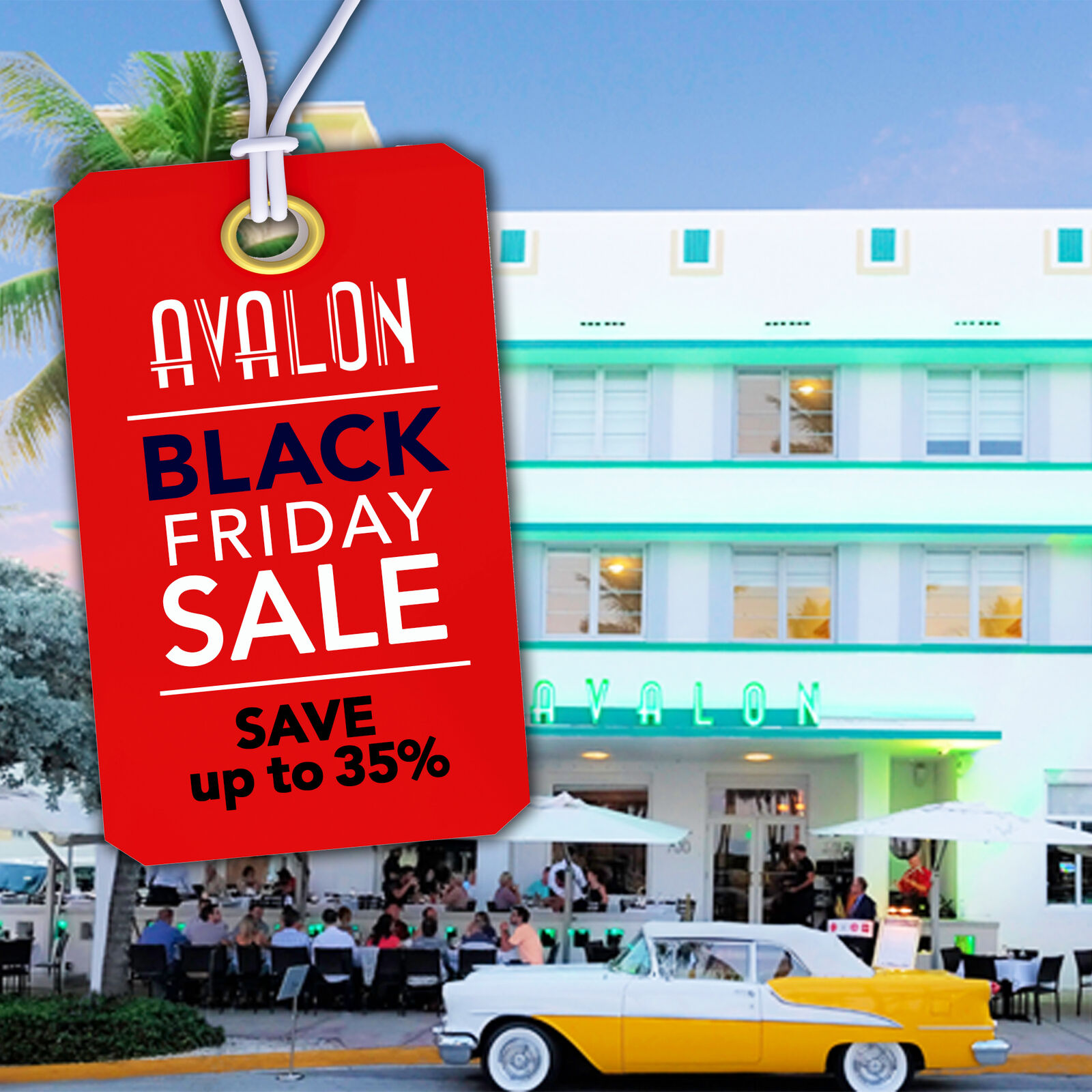 a red tag with white text and blue text on it